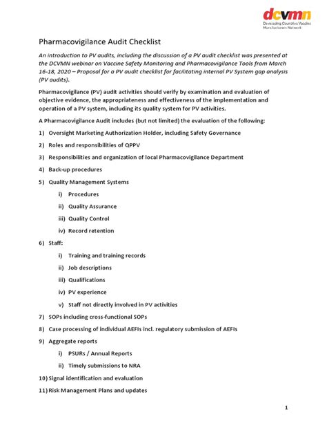 Template Audit Pharmacovigilance