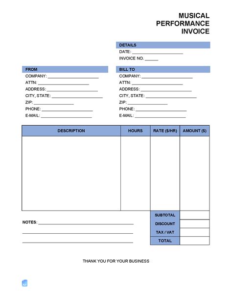 Template Band Invoice Performance
