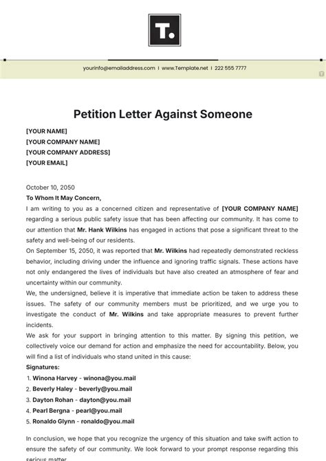 Template For A Petition Letter