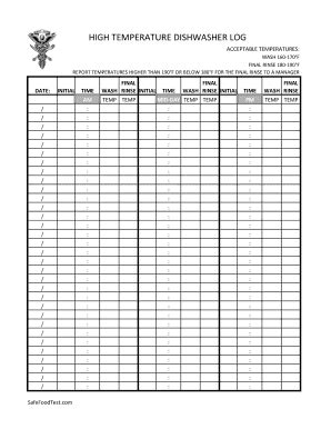 Template For Low Temperature Dishwasher Log Foodsafe
