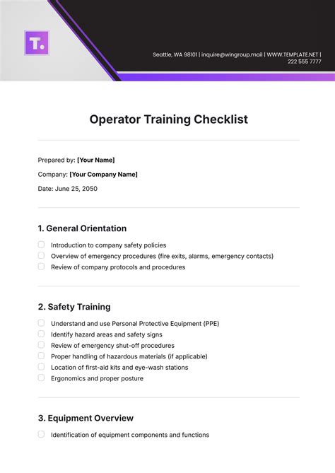 template for machine operator training