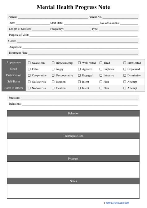 template for mental health progress notes