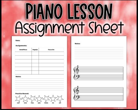 Template For Piano Lesson Assignment Sheet