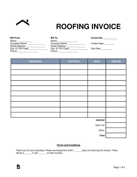 template for roofing receipt