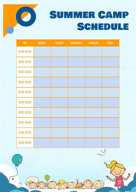 Template For Summer Camp Schedule
