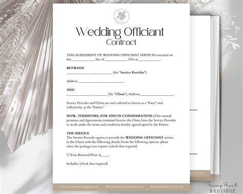 template for wedding officiant contract