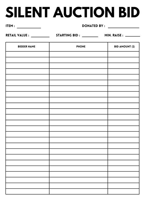Template Silent Auction Bid Sheet