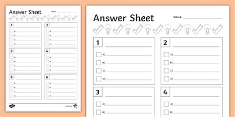 Read Online Templates For Answer Sheets 