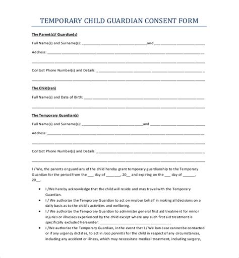temporary medical release form for grandparents