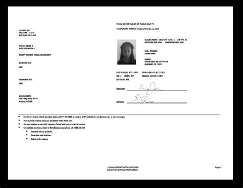 Temporary Paper License Template