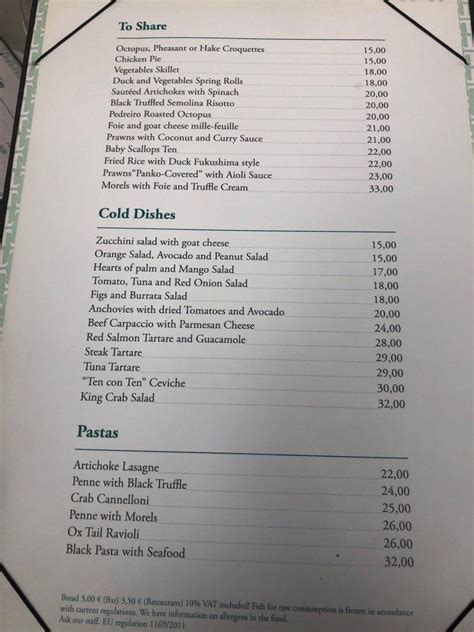 Ten Con Ten Menu
