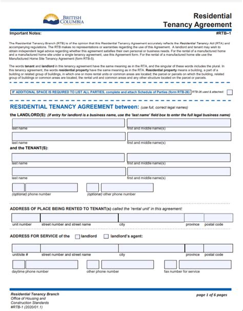 Tenancy Agreement Bc