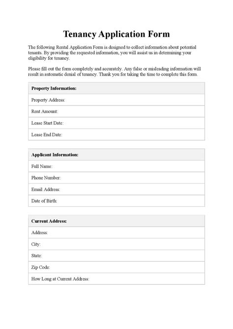 Tenancy Application Form 2012