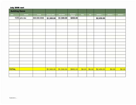 Tenant Rent Spreadsheet