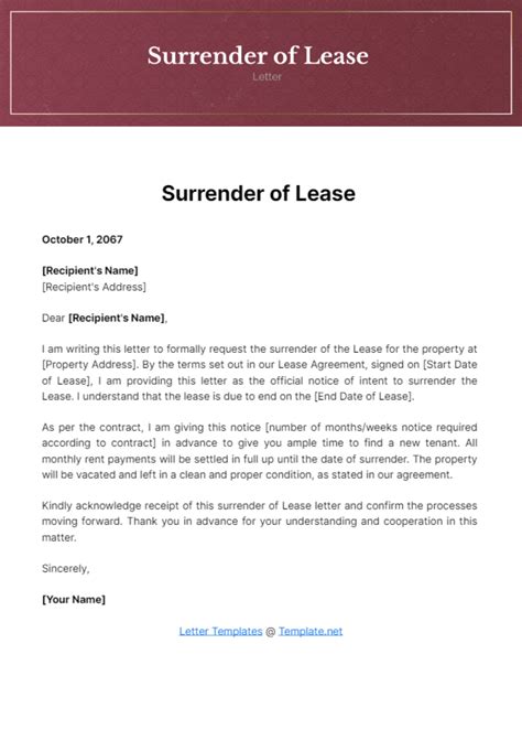 Tenant Surrender Letter Template