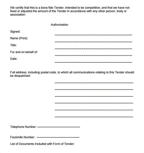 tender application sample