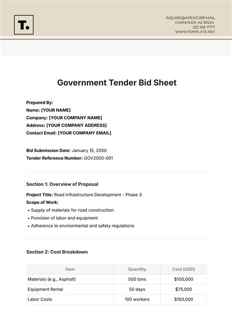 Tender Bid Sample