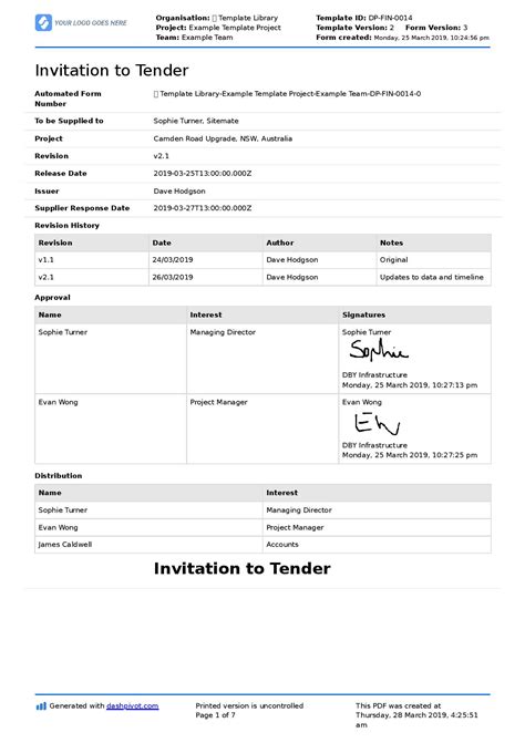 Read Online Tender Document Sample Template 