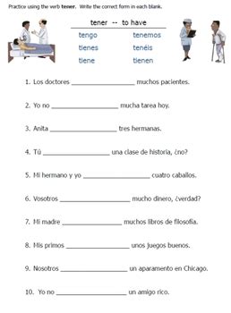 Tener Que Worksheet   The Verb Tener In Spanish Pdf Worksheet Spanish - Tener Que Worksheet