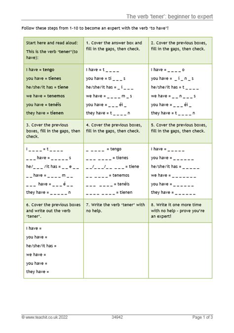 Tener Verb Builder Worksheet For Ks3 Spanish Teachit The Verb Tener Worksheet Answers - The Verb Tener Worksheet Answers