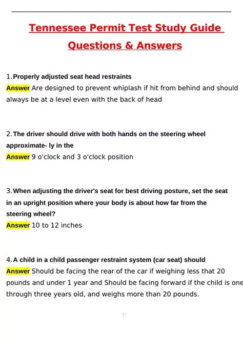 Tennessee Permit Test Study Guide