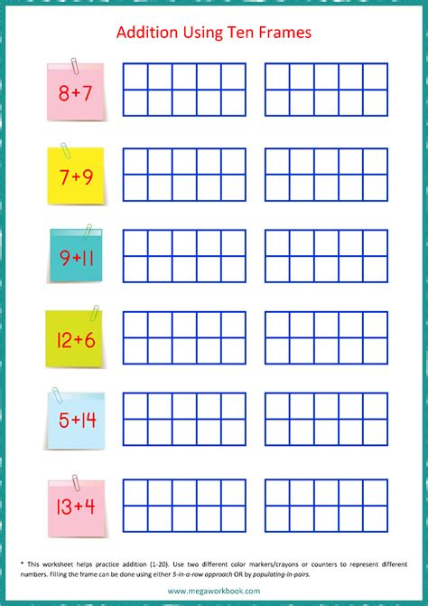 Tens Frame Addition To 20 Worksheets Teacher Made Adding With Ten Frames - Adding With Ten Frames