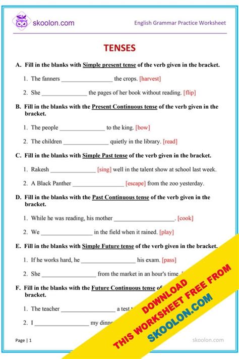 Tense Worksheet For Class 3