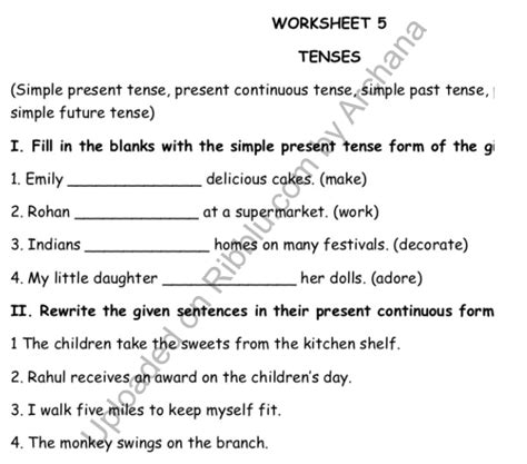 Tense Worksheet For Class 4