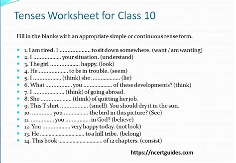 Tenses Exercise For Class 10