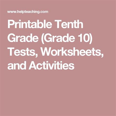 Tenth Grade Grade 10 Pdf