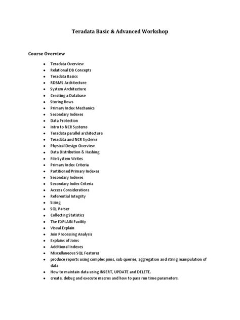 Teradata Basic Advanced Workshop Ads Following Excellence