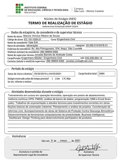Termo De Compromisso De Estágio