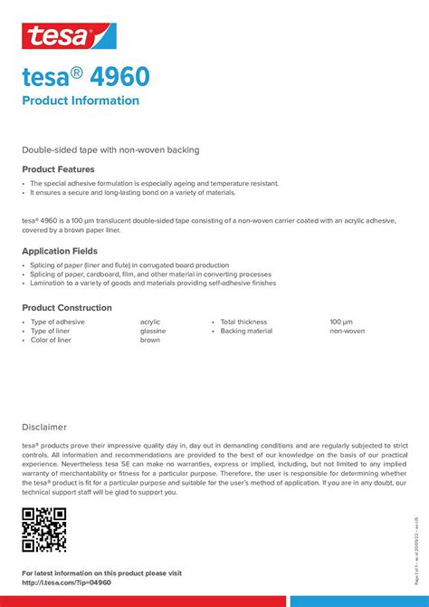 tesa SE tesa 4960 - Datasheet PDF & Tech Specs