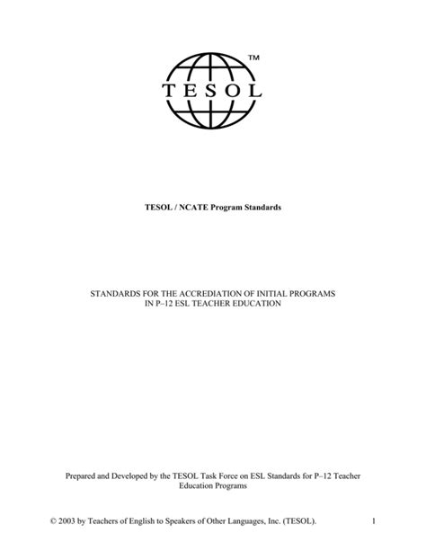 Tesol Ncate Program Standards Standards For The Pdf