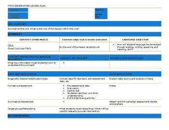 Tess Lesson Plan Template For Elementary Teacher