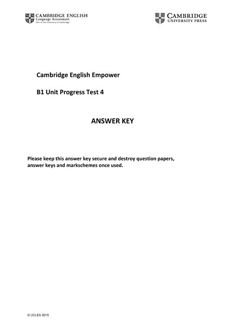 Test 4 Answer Key Cambridge University Press