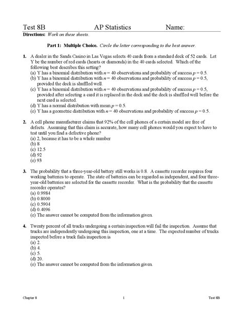 Test 8 Ap Statistics Name Answers