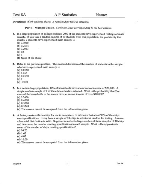 test 8a ap statistics answers