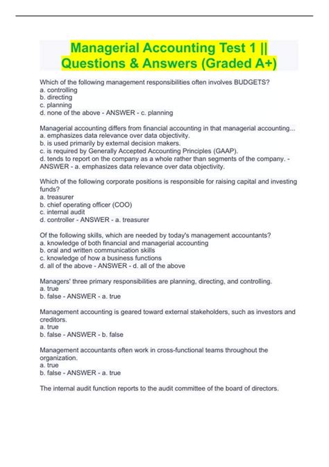 Test Answers For Pearson Managerial Accounting