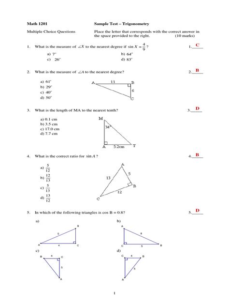 Test Answers Pearson Trigonometry