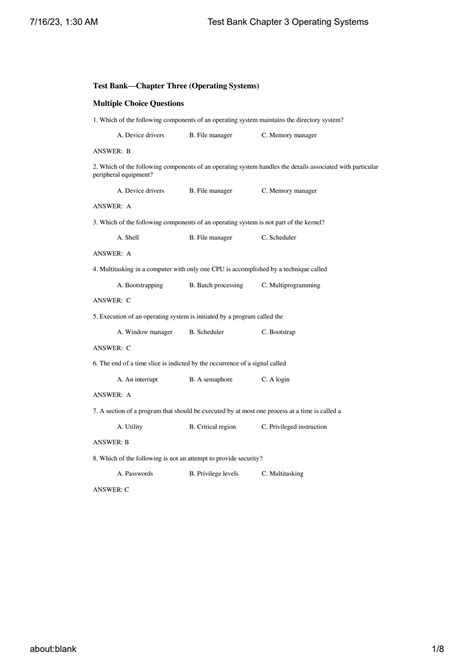 Test Bank Chapter 3 Operating Systems Cfbats