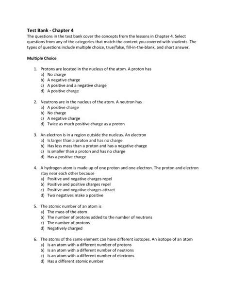 Test Bank Chapter 4 Middle School Chemistry