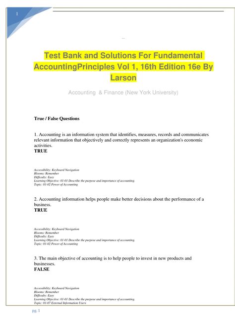 Test Bank For Accounting Principles Tenth Edition