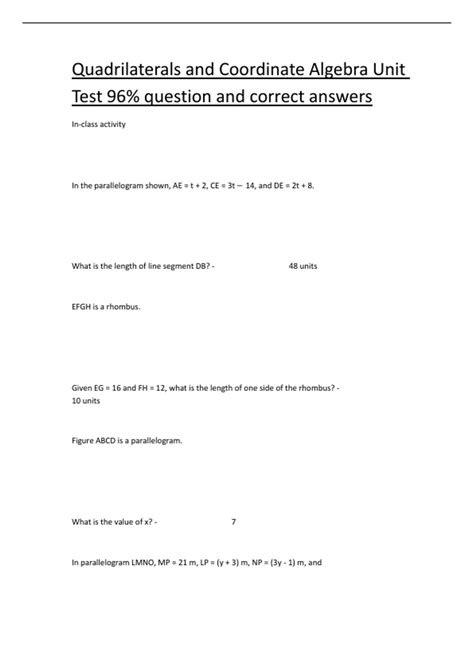 Test Coordinate Algebra Answers For Usa Testprep