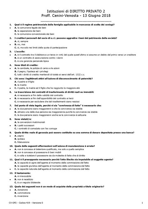 Test Diritto Privato Docsity