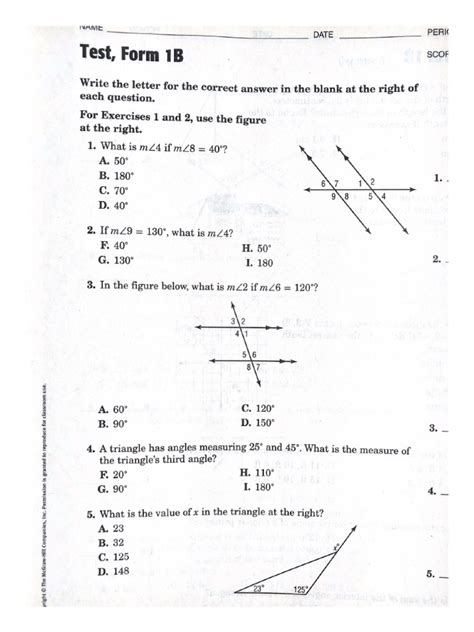 test form 1b geometry answers