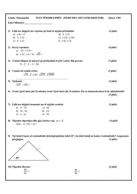 test matematike klasa 9
