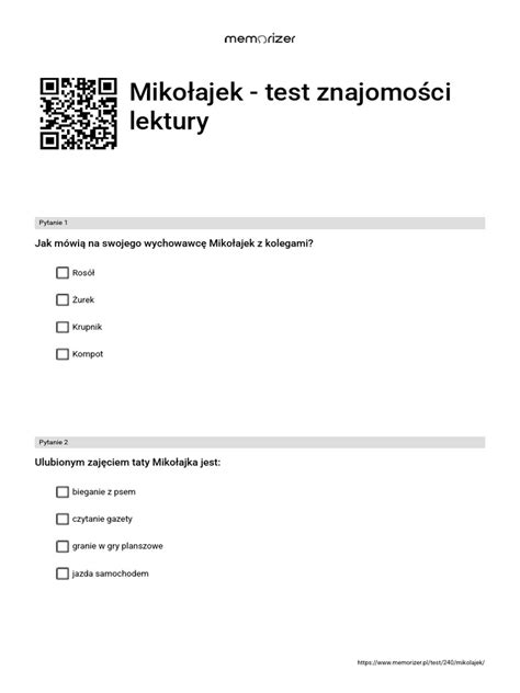 Test Mikołajek 25 Pytań