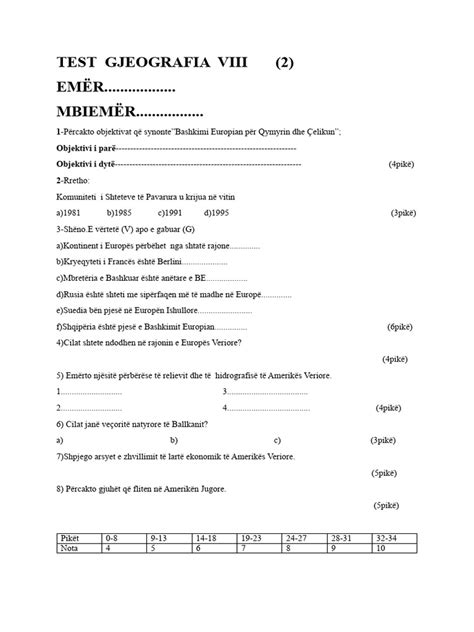 test nga gjeografia 8
