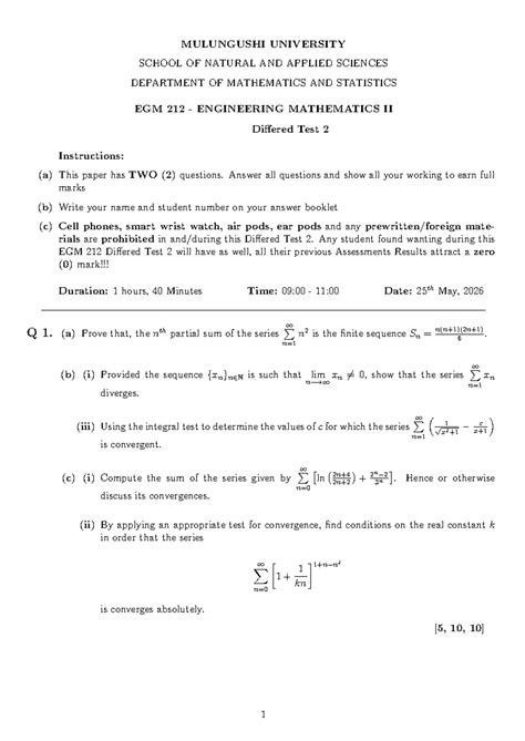 Test Paper 1 Engineering Mathematics
